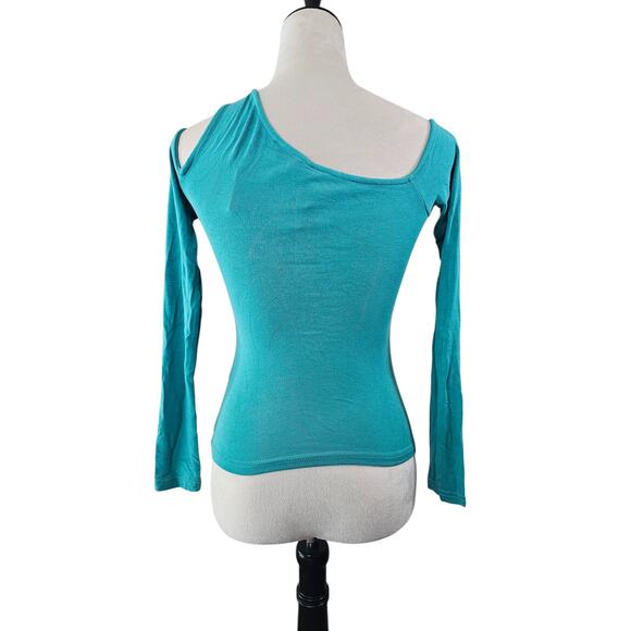 WeWoreWhat Cold Shoulder Long Sleeve Top XS Teal Green NWT - Picture 2 of 6